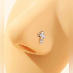 Restock🎚20g Silver CZ Cross Nose Ring- “L” Shaped 1- Piece NWT